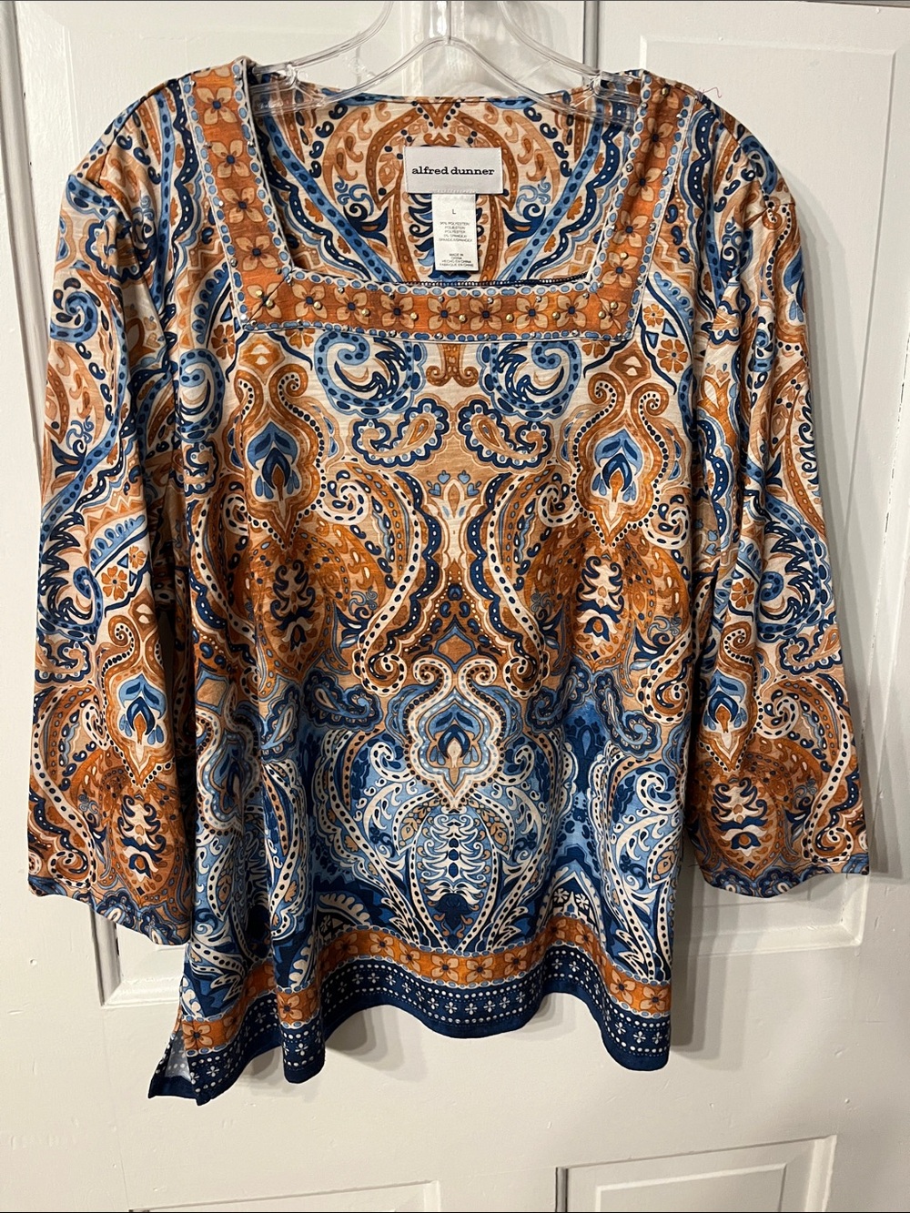 Alfred Dunner Paisley Top Beaded Edge Neckline size L
